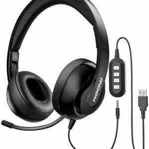 Mpow PC Headset 224, Foldable Over-Ear Headset USB Headset/3.5mm Computer Headset with Retractable Microphone, Noise Cancelling Skype Headset for Mac PC Mobile Phone, Call Center, Online Conference
