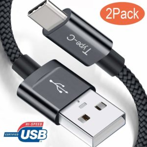 Ulinek USB C Cable, 2 Pack 2m Certified USB Type C Cable USB to USB C Nylon Braided Cable Fast Charger Cord for Samsung Galaxy S9 S8 Note 8, Pixel, LG V30 G6 G5, Nintendo Switch, OnePlus 5 3T (Grey)
