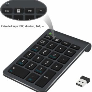 Number Pad, Alcey Wireless 22 Keys Numeric Keypad With 2.4G Mini USB Receiver for iMac, MacBooks, PCs and Laptops – Black
