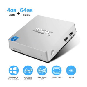 ACEPC T11 Windows 10 Pro Mini PC, 4GB Ram 64GB eMMC Intel Atom x5-Z8350 Fanless Mini Computer with HDMI and VGA Ports, Gigabit Ethernet, Dual Band WiFi, BT 4.2, 4K HD Graphics, VESA Mount