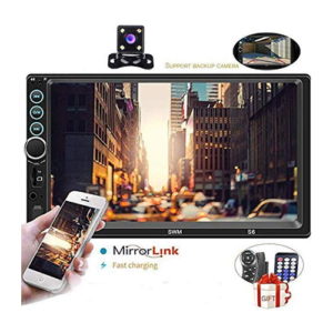 CAMECHO Bluetooth Car Stereo 2 Din 7-inch Touch Screen Car Video Player Mirror Link for IOS/Android Phone with USB/AUX/SD Card Slot + Rear View Camera & Steering Wheel Remote Control