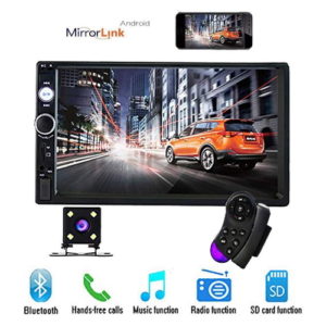 Camecho Double Din Car Stereo Bluetooth 1080P 7 inch Touch Screen MP5 Player with AUX/USB/SD/TF Card Jack FM Radio Android Phone Mirror Link + Backup Camera + Steering Wheel Remote Control