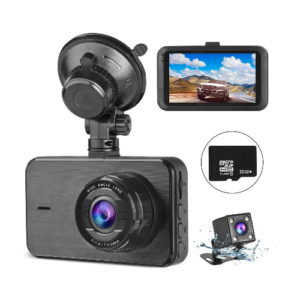 Dash Cam Front and Rear Camera【32G SD Card】Dual Dash Cams FHD 1080P DVR Car Driving Recorder 3 Inches IPS Screen 170°Wide Angle HDR Night Vision Parking Mode Motion Detection