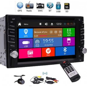 EINCAR Double Din Car Stereo with GPS Navigation Car Radio Bluetooth 3 Type UIs 1080P DVD CD Audio Player GPS Sat Nav SWC Dual Zone Subwoofer USB SD AUX Colorful Button Light Wireless Rear Camera