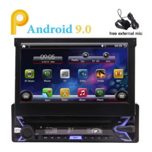 EINCAR Single DIN In Dash Android 9.0 Pie System 1G+16G Quad Core Car Stereo Head Unit with 7 inch Flip Out Touch Screen Monitor Support GPS,Bluetooth,WiFi,Microphone,USB,SD