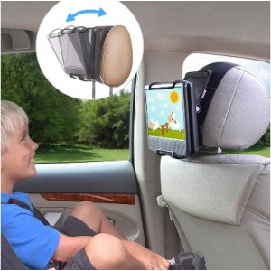 TFY Universal Car Headrest Mount Holder with Angle- Adjustable Holding Clamp for Swivel Screen Portable DVD Players, Black