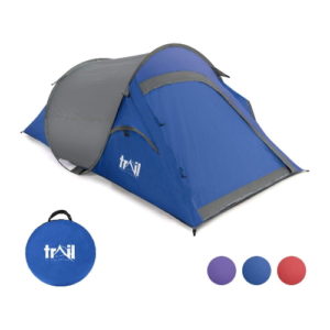 2 Person Pop Up Tent, Lightweight 2 Man Festival Camping Tent, Easy & Fast To Pitch, Water Resistant, 1500m Hydrostatic Head, Compact Carry Bag, L216cm x W118cm x H90cm, Trail