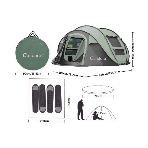 Candora Camping Tents 3-4 People Instant Pop Up Easy Quick Setup, 2 Door Mesh Window Waterproof Big Family Privacy Tent Travel - Image 3